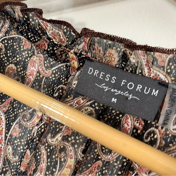 Dress Forum Medium Midi Dress Brown Paisley Tiered Long Sleeve Boho Festival - Picture 7 of 8